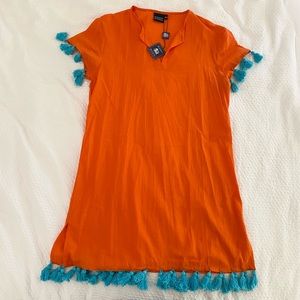 Madison Mathews Orange Cover-Up with Blue Tassels